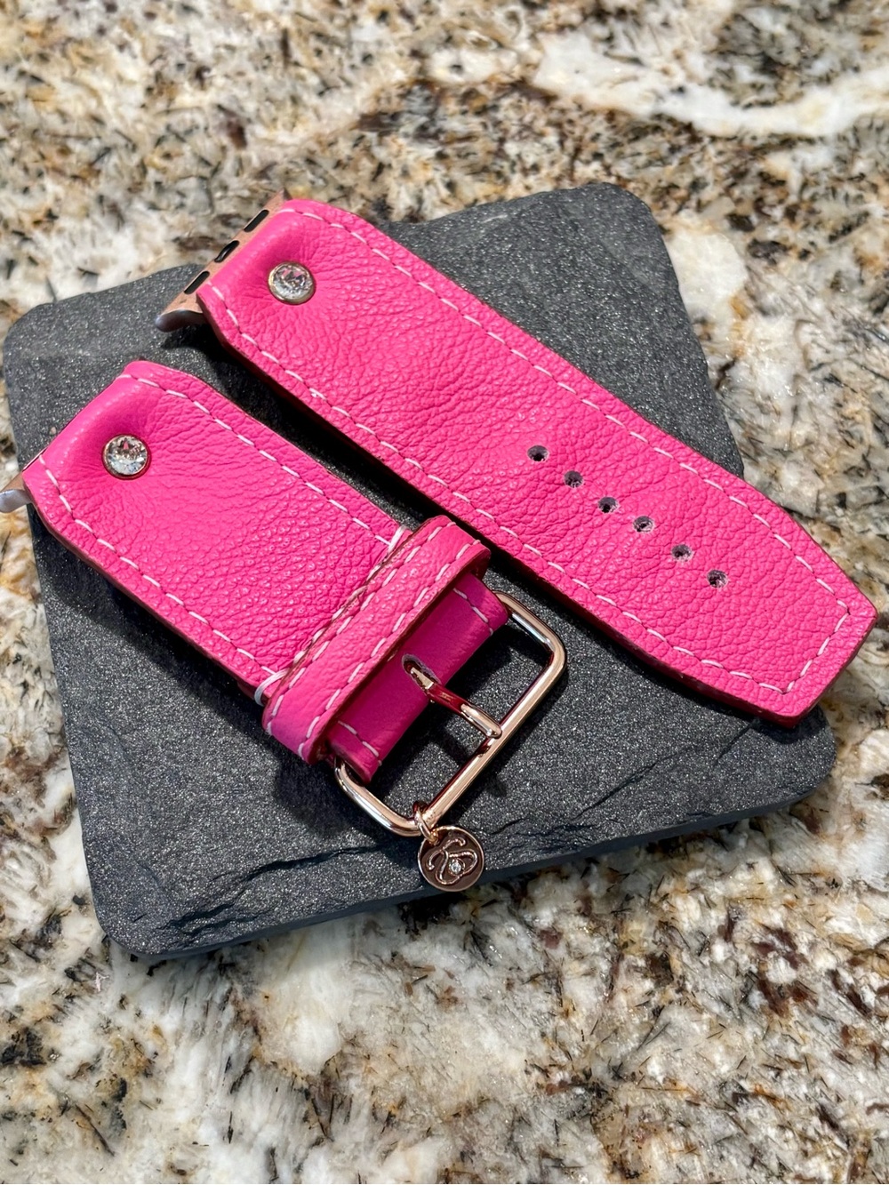 Hot Pink Leather Watch Strap with Crystal Accents